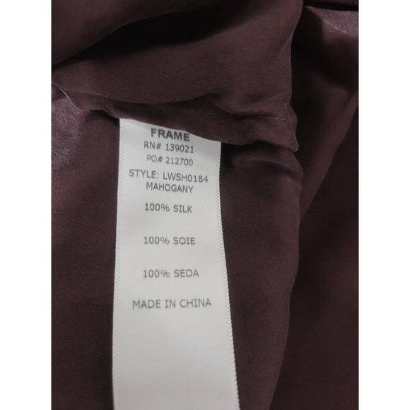 FRAME Le Lace Up Blouse Womens Size M 100% Silk Mahogany Maroon Tie Front - Picture 8 of 8